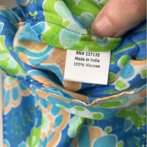 Bella Tu Top Wmns Sz XS Blue Floral V-Neck Beaded Collar Slit Side Pool Coverup - Picture 11 of 12